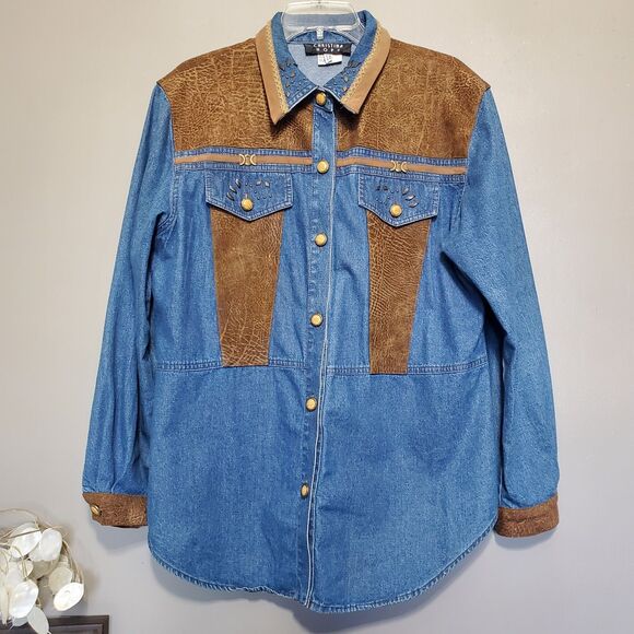 Christina Hope Tops - Vintage 1990's Womens Rodeo Western Button Up Shirt Size 16 Suede Denim Studded